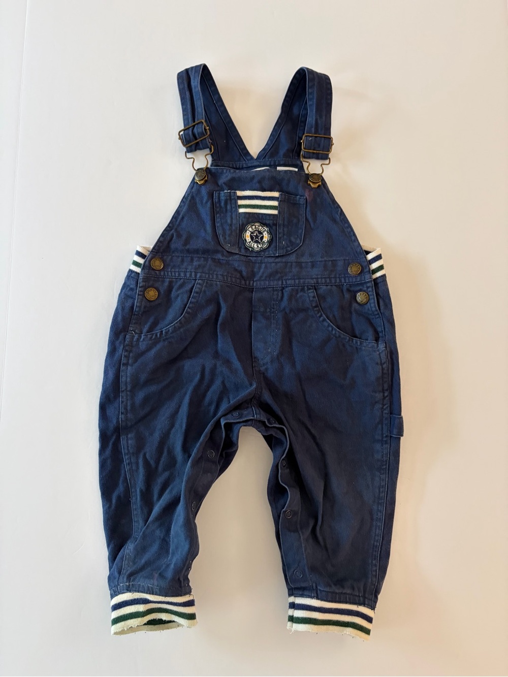 Mini Wear Vintage Blue Overalls Toddler 18 Months Chest Patch Ankle Cuffs Cotton